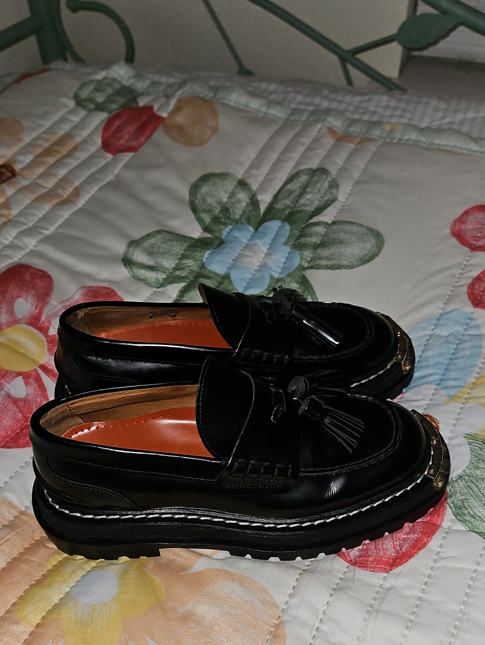 Sandro Black Patent Leather Lug Sole Tassel Loafers - Picture 3 of 11